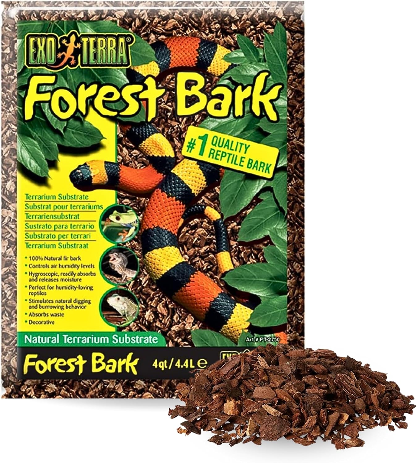 Exo Terra Forest Bark Natural Terrarium Substrate 4 Quarts front view packaging