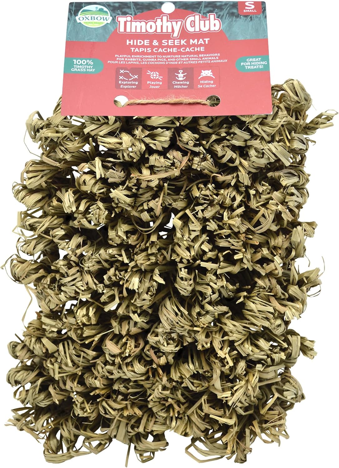 Oxbow Timothy Hay Hide & Seek Mat, Small - Rabbit & Guinea Pig Toys for Chewing & Relaxation, Enrichment for Bunny, Hamster, Chinchilla, Rat, Timothy Hay Small Animal Cage Accessories - Image 1