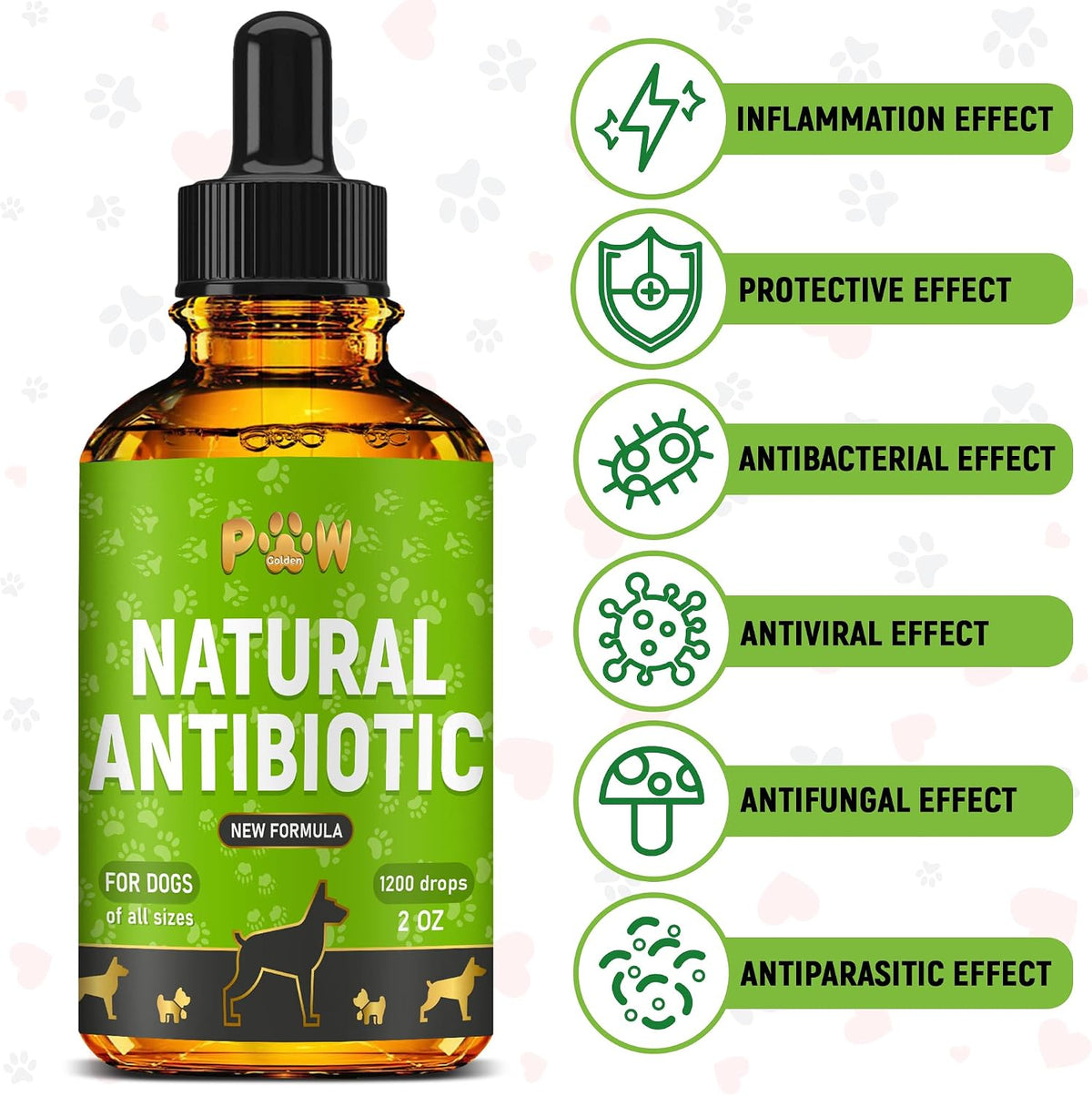 Detailed label of Golden Paw dog herbal antibiotic supplement