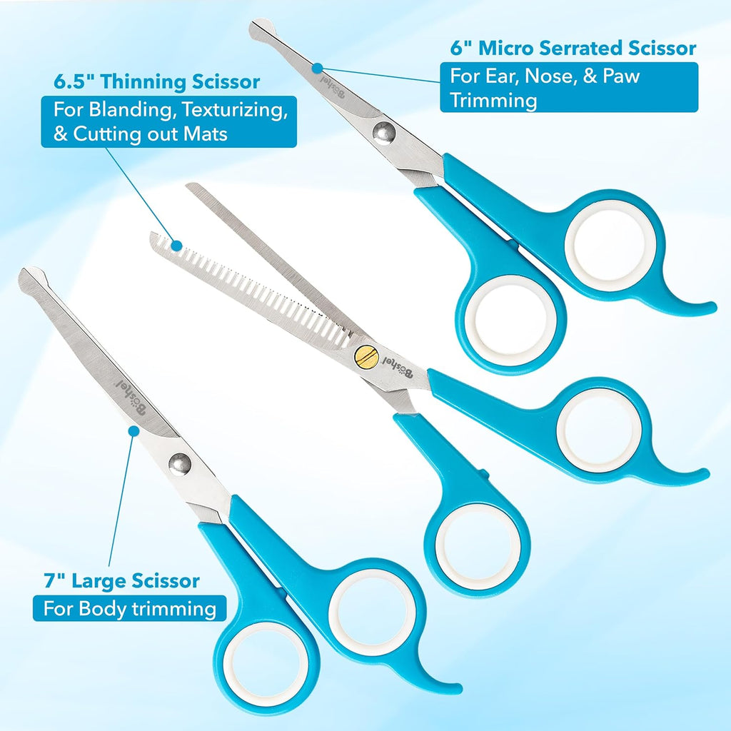 Boshel six inch micro serrated pet scissor designed for face ears and paws.