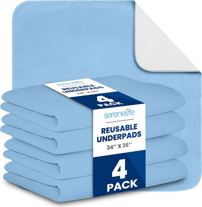 SereneLife reusable blue incontinence bed pads front view