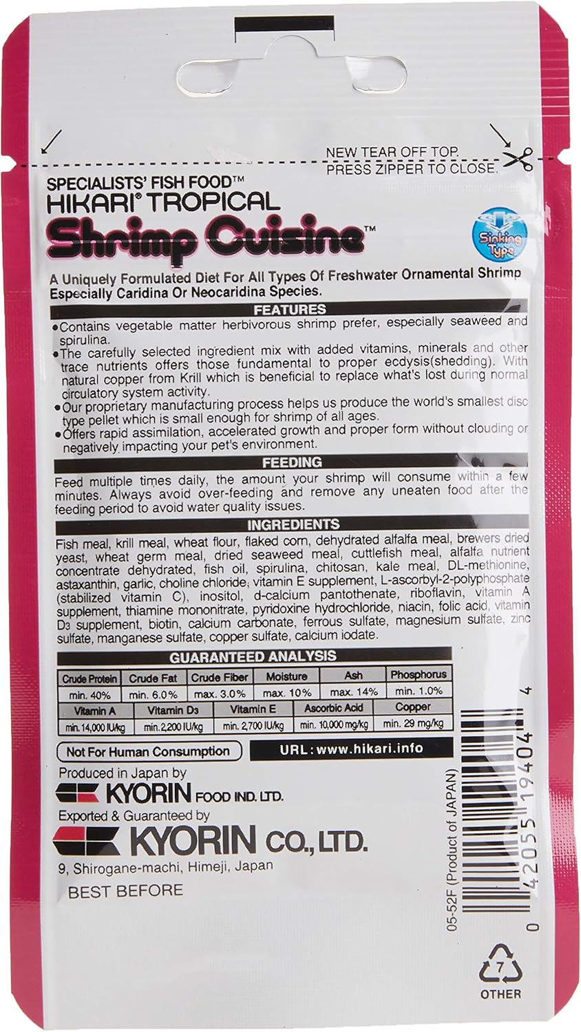 Hikari Shrimp Cuisine sinking pellet food packaging detail