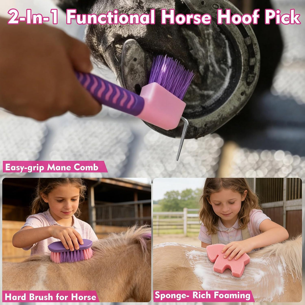 Cunhill pink horse brush set oval massage curry comb detail for shedding