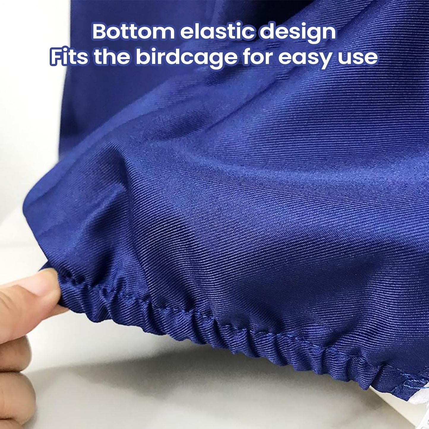 Szaluyk dark blue breathable bird cage cover draping over a large parrot enclosure
