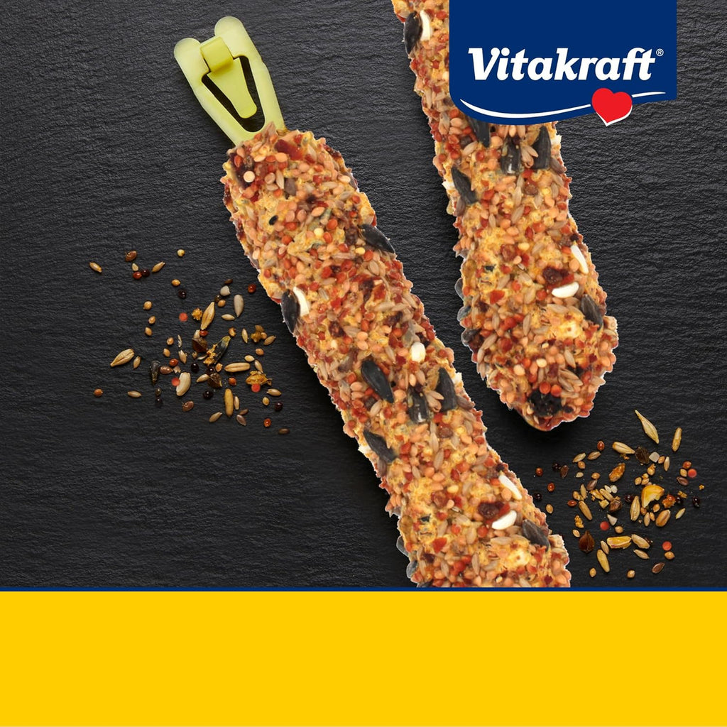 Close up of Vitakraft bird treat stick texture and ingredients.