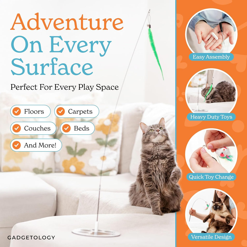 Interactive cat playing toys bundle containing replacement feathers and mice.