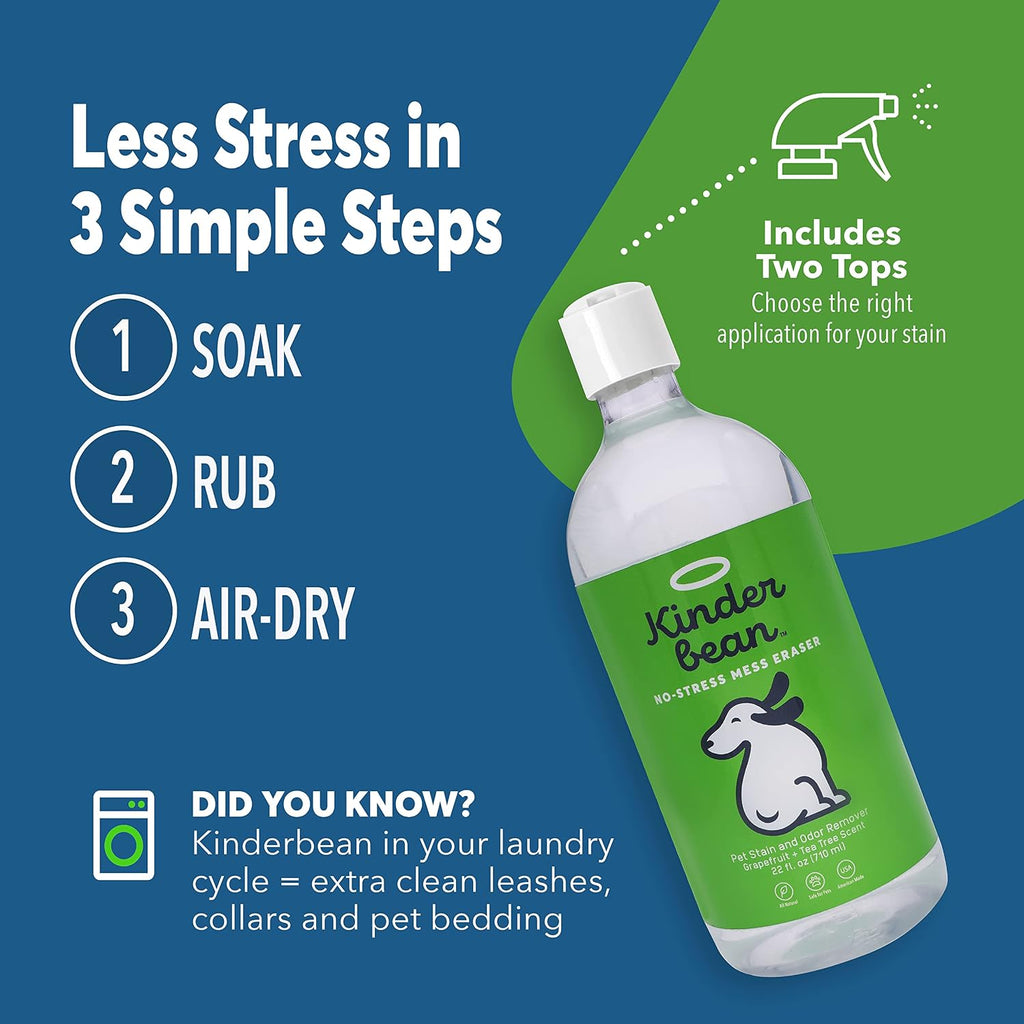 Natural grapefruit and tea tree pet cleaner bottle on carpeted floor