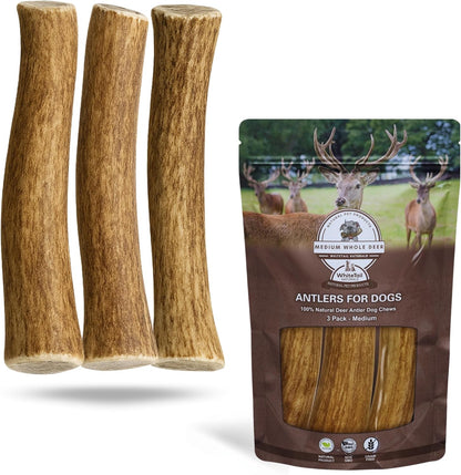 WhiteTail Naturals Deer Antler Dog Chews 3 Pack front view premium long lasting dog bones