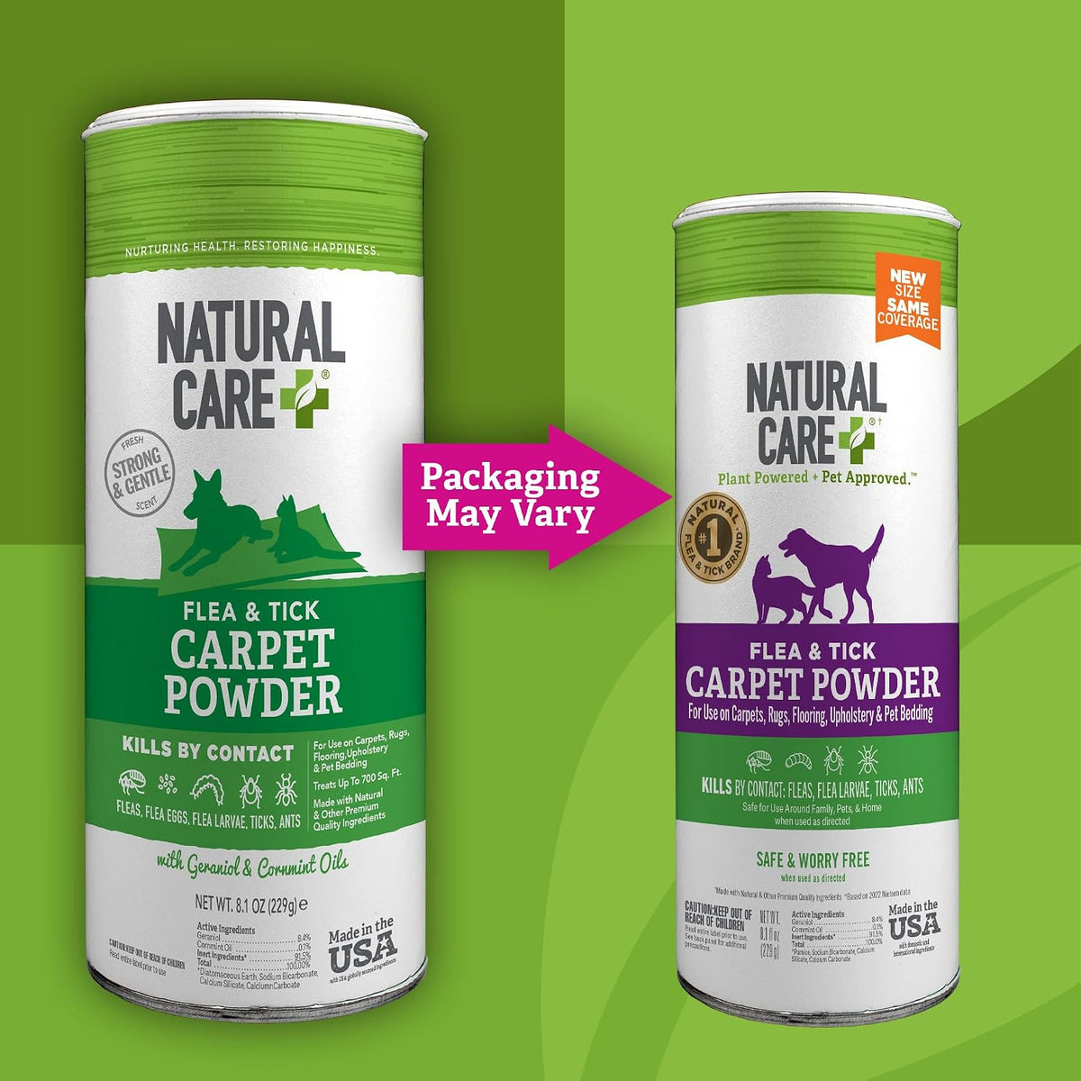 Natural Care Flea And Tick Carpet Powder canister packaging