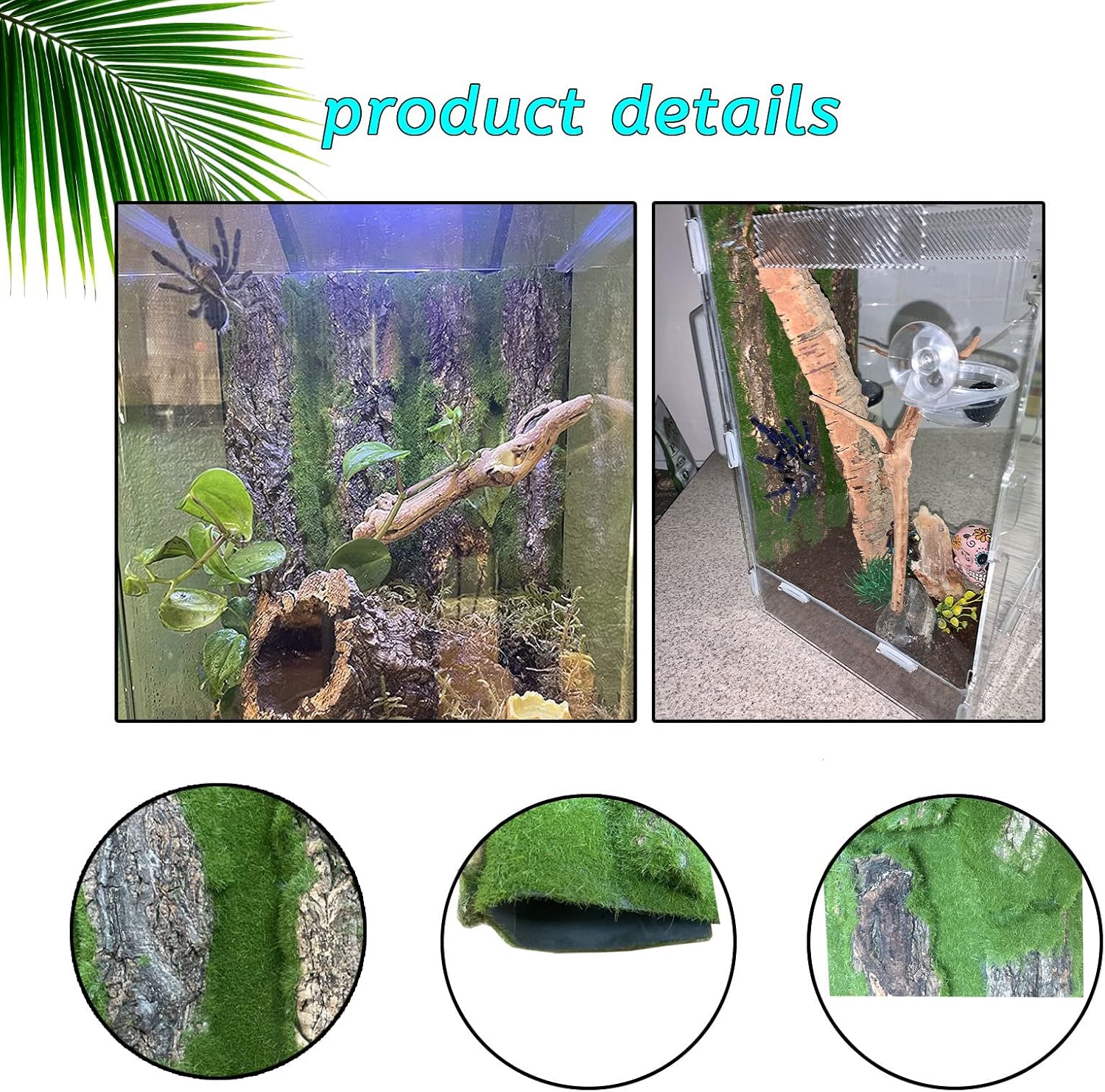 Two piece set of flexible cork tile backgrounds for chameleon habitats