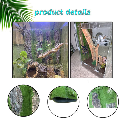 Two piece set of flexible cork tile backgrounds for chameleon habitats