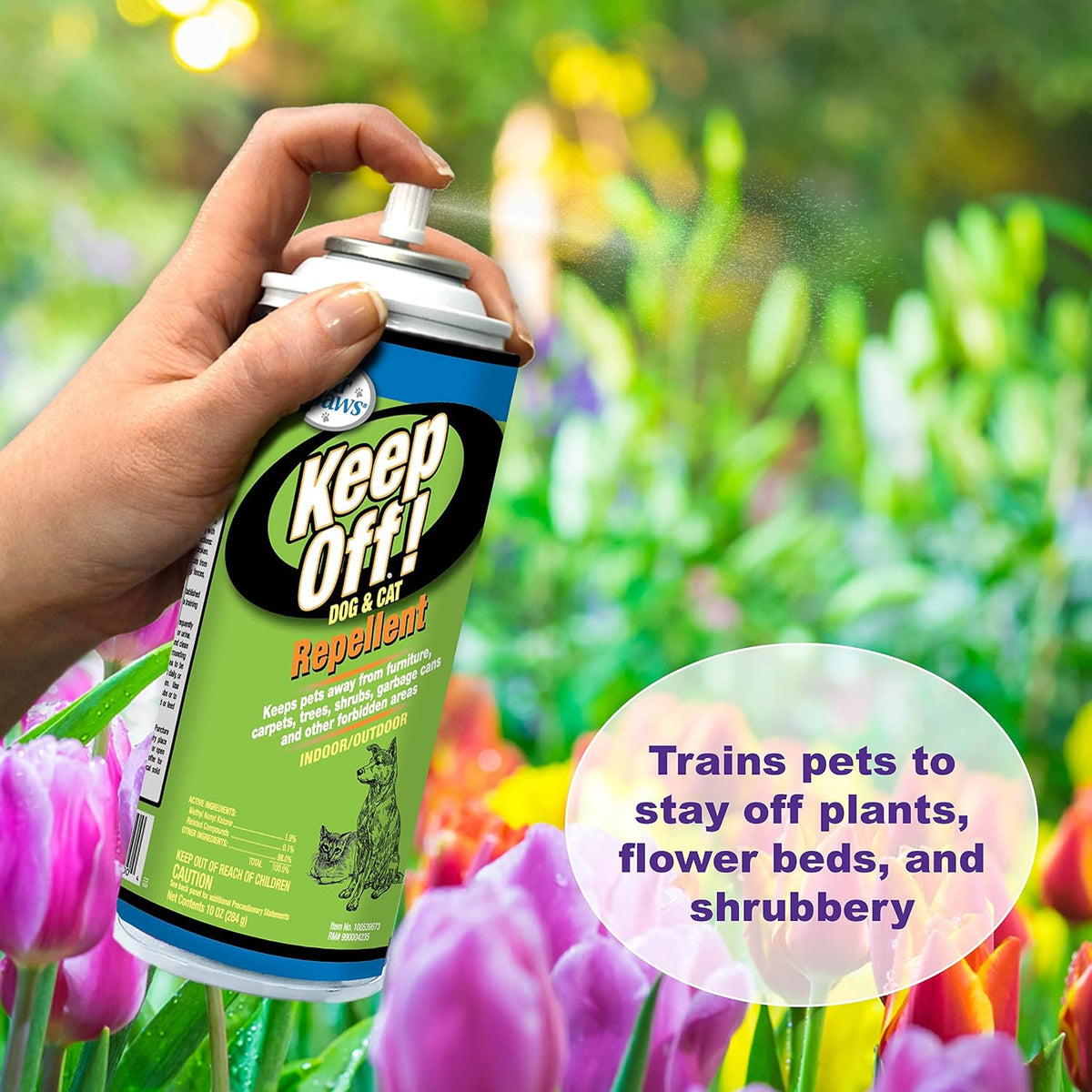 Four Paws Keep Off aerosol spray can label detail