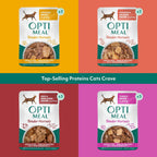 Optimeal savory protein selection tender morsels in gravy packaging texture and details