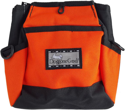 Doggone Good dog rewards bag attached to the included adjustable waist belt strap accessory