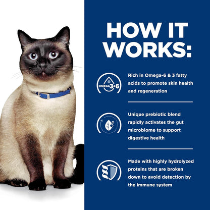 Hills prescription diet feline zd dry food showing active biome technology details