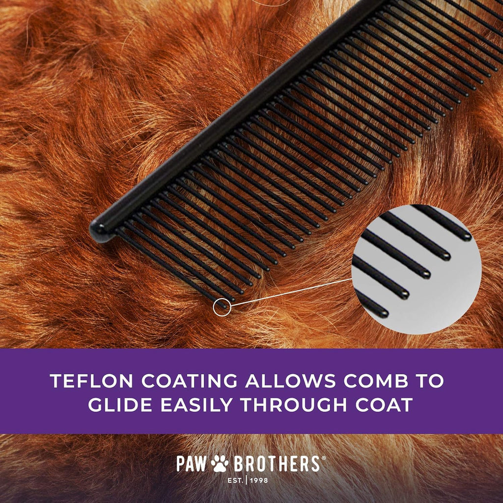 Imported Greyhound style pet grooming comb with protective Teflon coating side angle