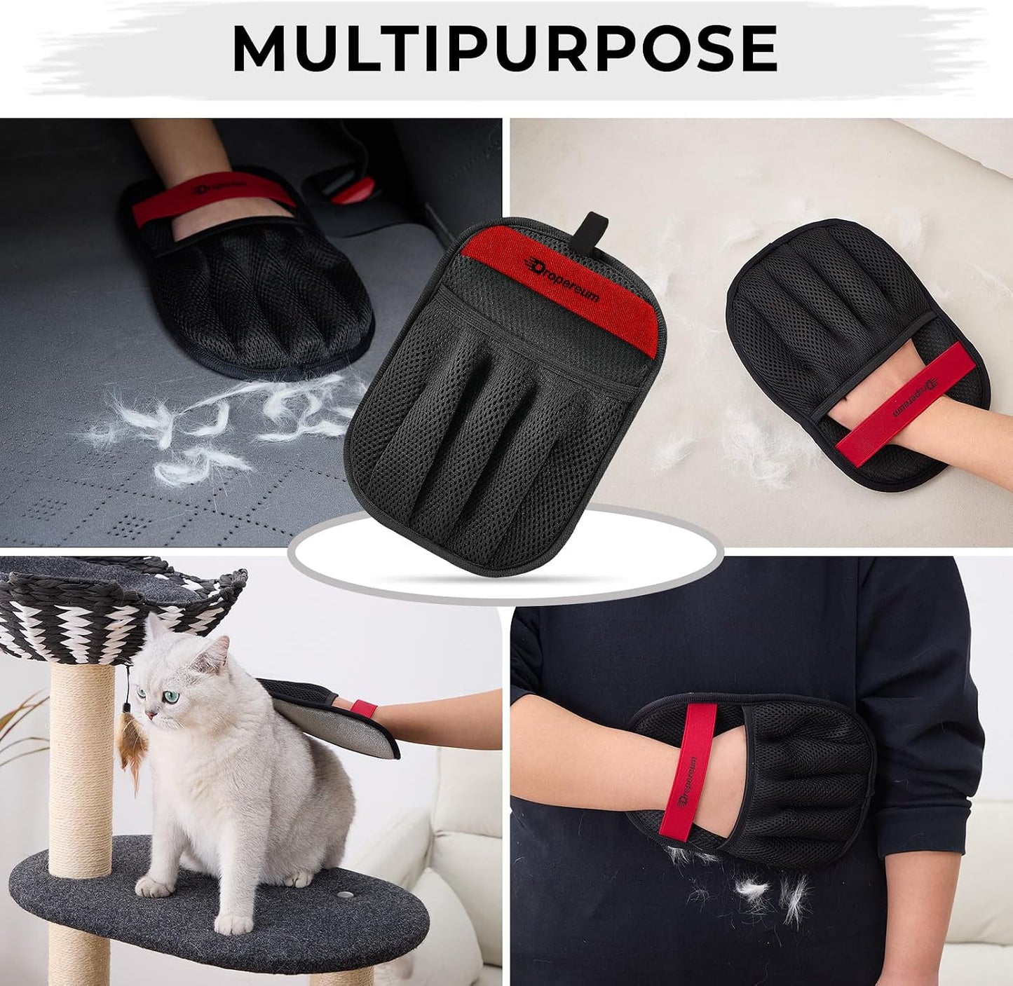 Dropereum 2 pack pet hair remover mitts for laundry and furniture cleaning