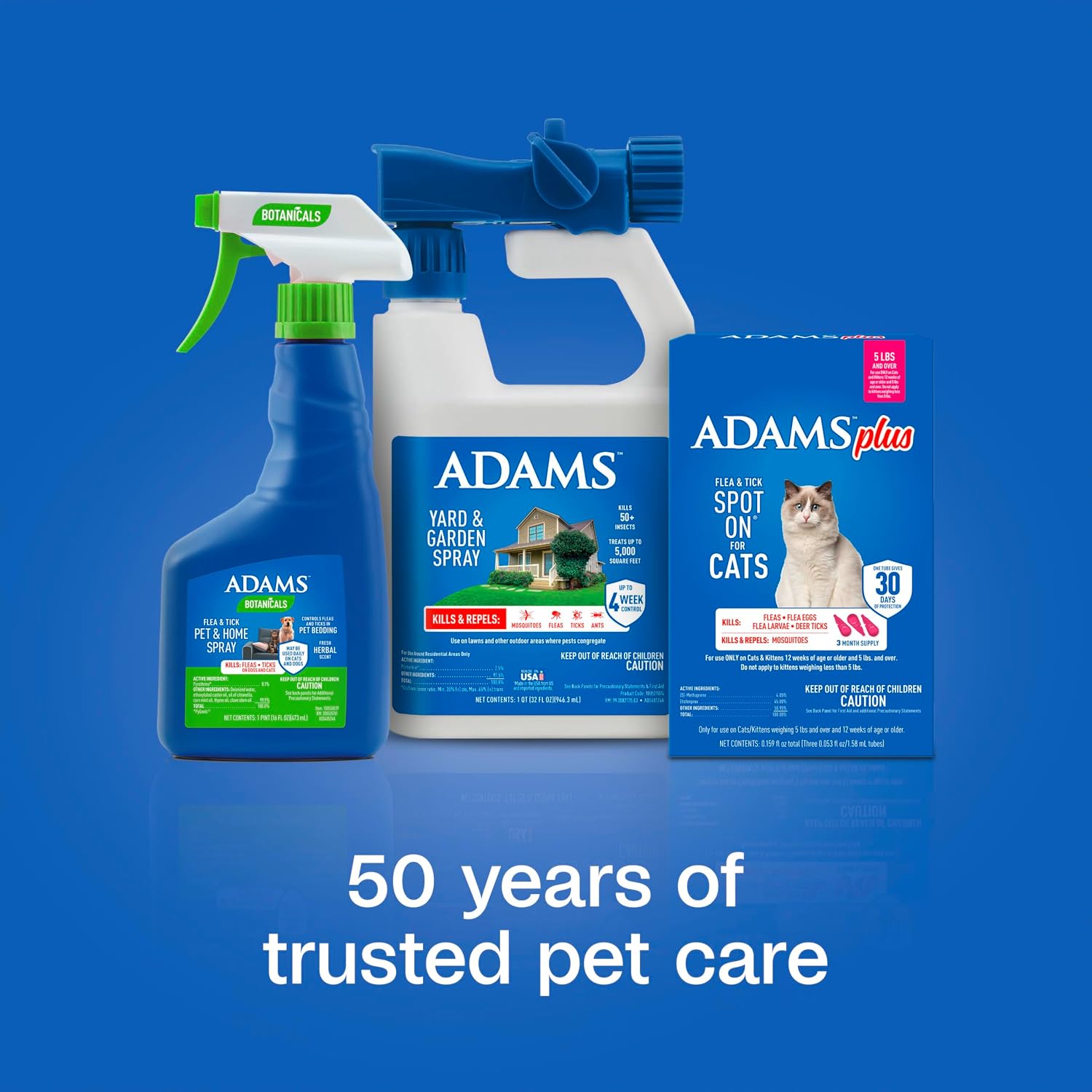 Adams Plus cat flea treatment box reverse side showing active ingredients