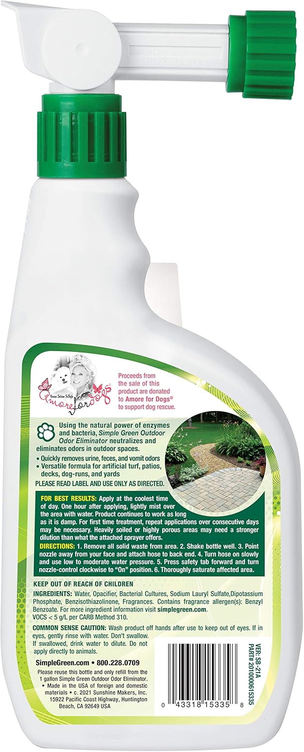 Simple Green enzymatic patio cleaner bottle showcasing the attached hose end sprayer.