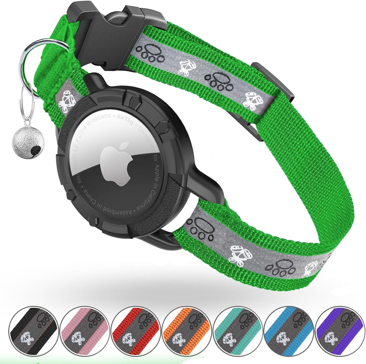 Breakaway AirTag Cat Collar, Reflective Cat Tracker Collar with Air Tag Holder and Bell, Safety Elastic Band Cat GPS Collars for Girl Boy Cats, Kittens and Puppies (Green, 8-13'') - Image 13
