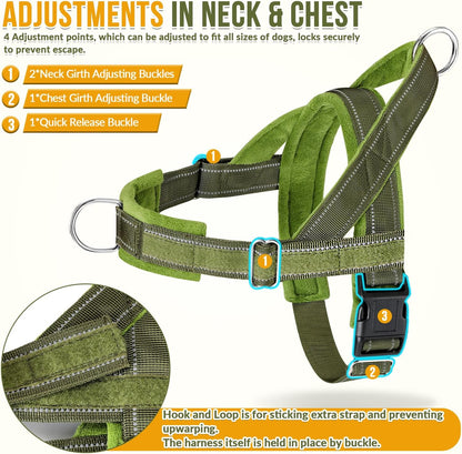 Lukovee heavy duty dog harness with dual handle bungee leash extension