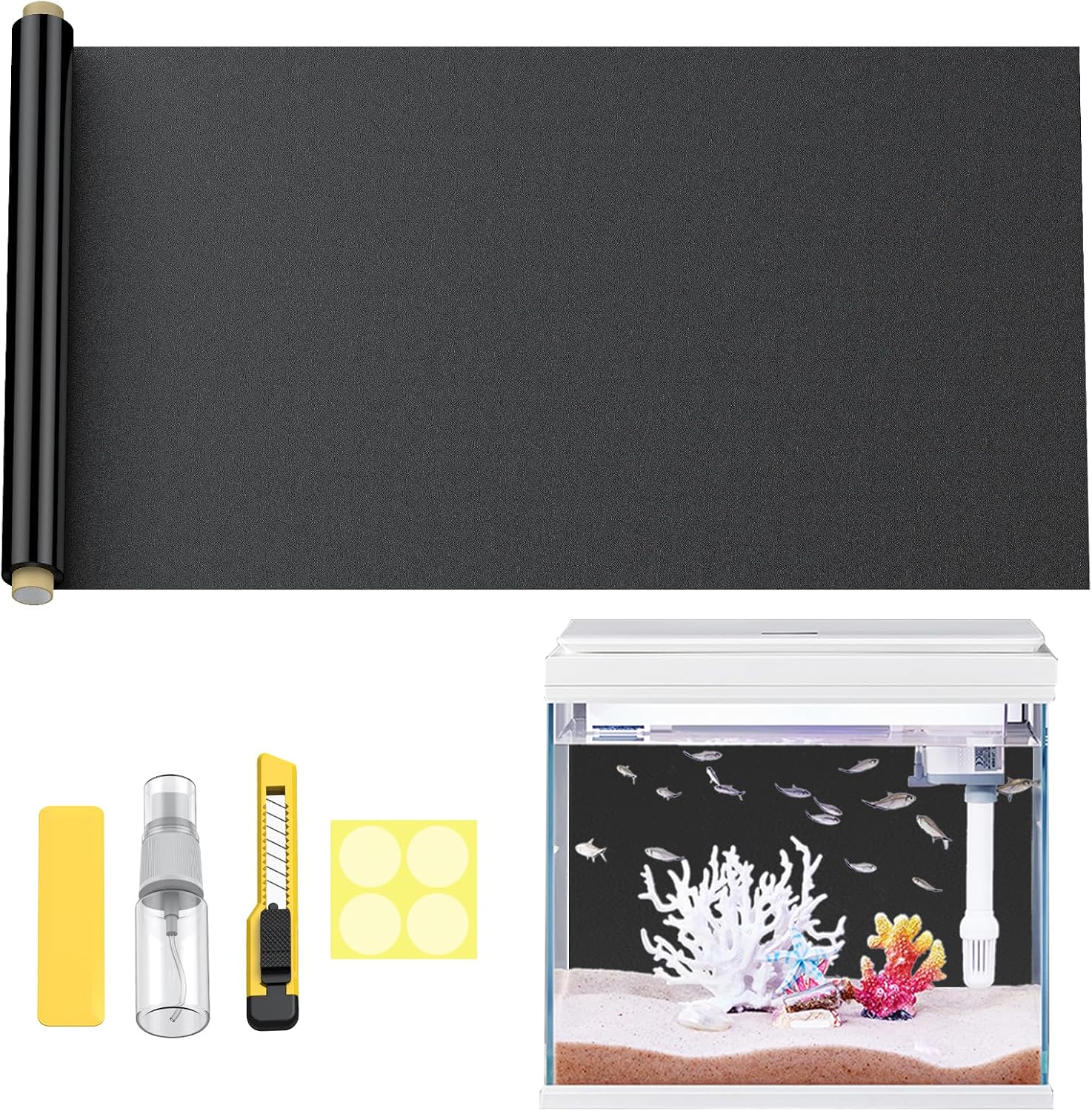 Pawfly Black Aquarium Background, 25.2" x 11.8", Static Cling Tank Background Wallpaper, No Glue Reusable PVC Fish Tank Backdrop, Easy to Install Aquarium Dcor Background, Fish Tank Decoration - Image 9