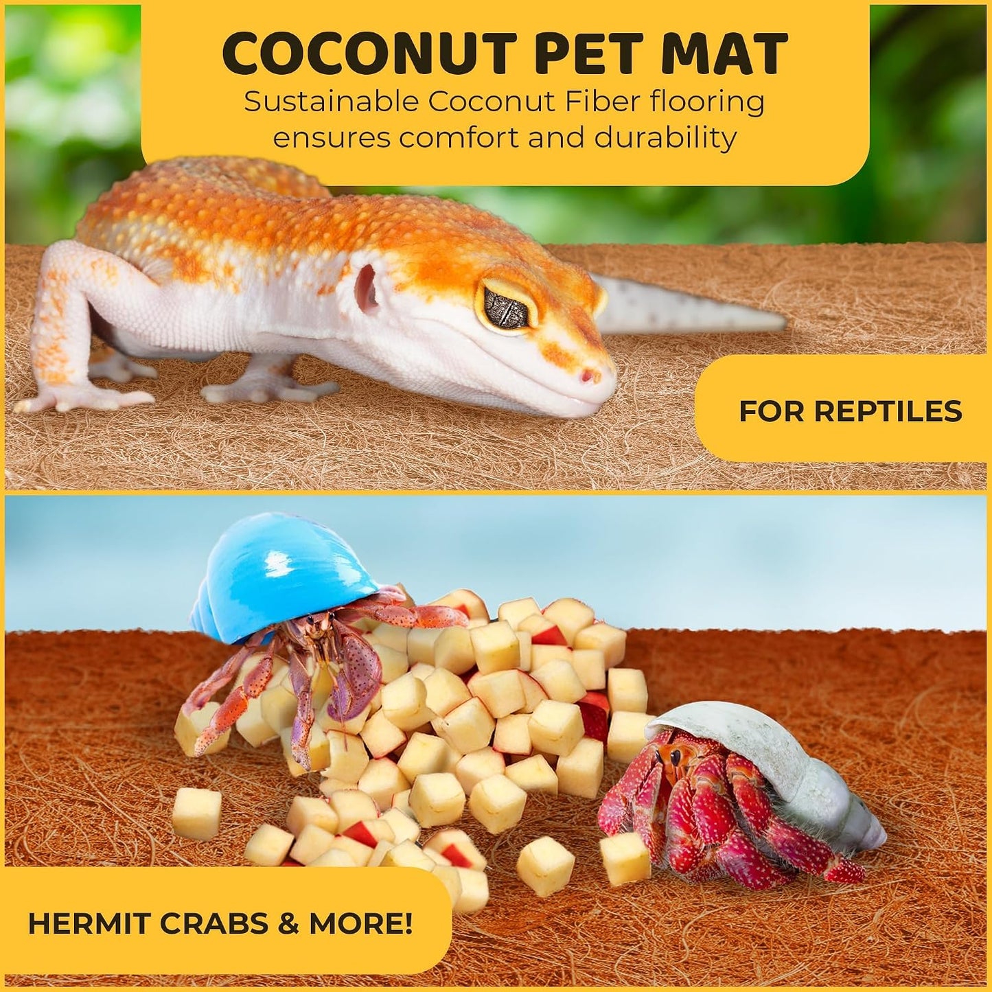 Natural coconut coir terrarium liner cut to size as a pet cage floor mat.