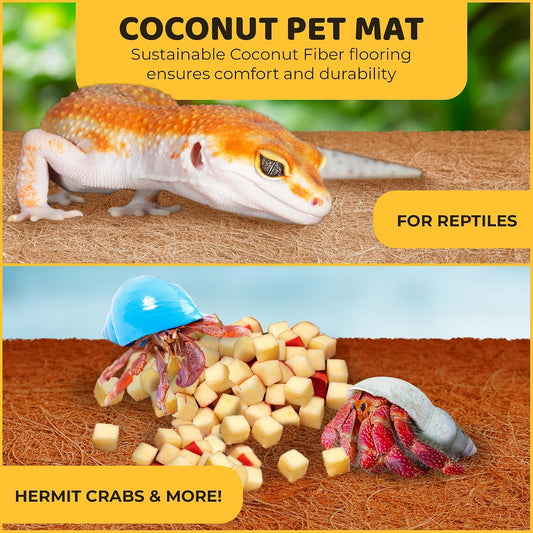 Natural coconut coir terrarium liner cut to size as a pet cage floor mat.
