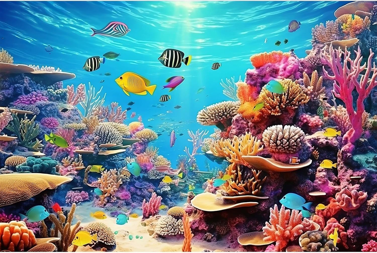 Underwater Aquarium Background Coral Reef Tropical Fish Terrarium Background Deep Blue Ocean Sea Sunbeams Aquatic Plants Fish Tank Backdrop Poster Wallpaper Decorations Vinyl 24x16in - Image 10