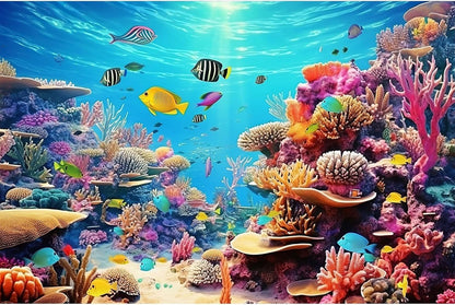 Underwater Aquarium Background Coral Reef Tropical Fish Terrarium Background Deep Blue Ocean Sea Sunbeams Aquatic Plants Fish Tank Backdrop Poster Wallpaper Decorations Vinyl 24x16in - Image 10