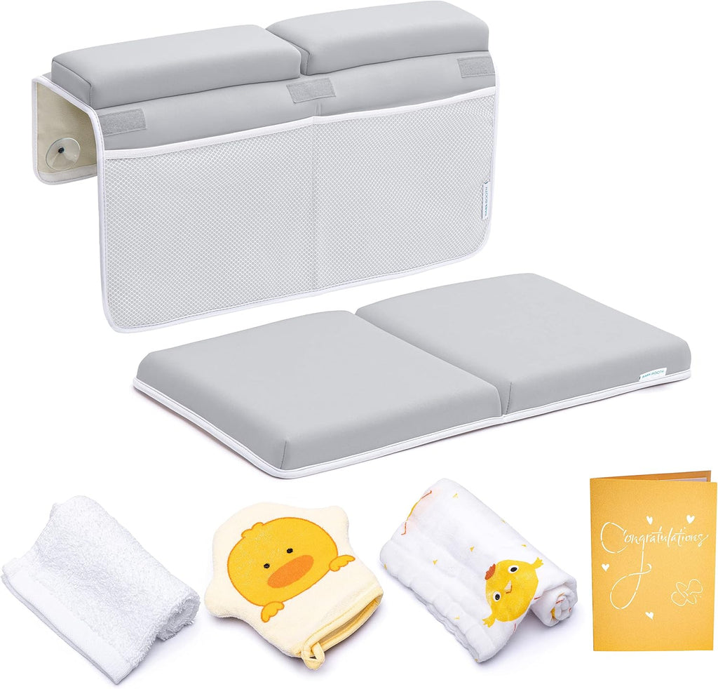 Baby Booth bath kneeler and elbow rest set front view grey