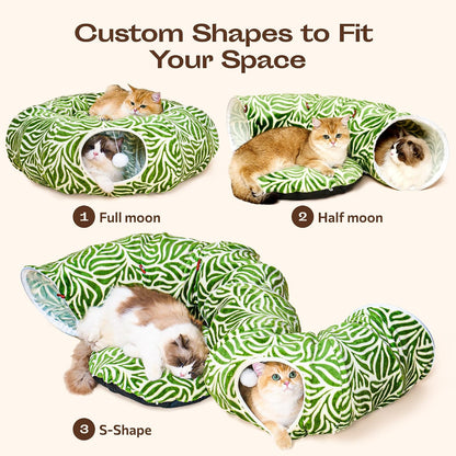Close up view of the durable scratch resistant canvas fabric and non slip base of the MEOWFIA cat tunnel
