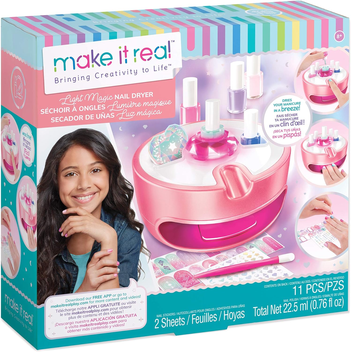 Make It Real Light Magic Nail Dryer and Polish Set front view showing the kit contents