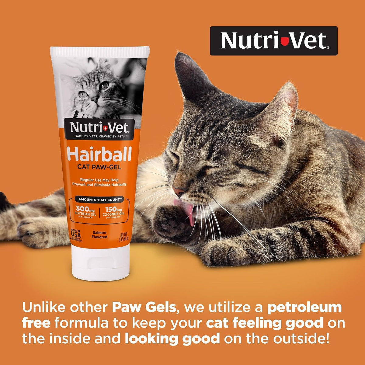 Nutri-Vet cat hairball remedy tube showing key natural oil ingredients