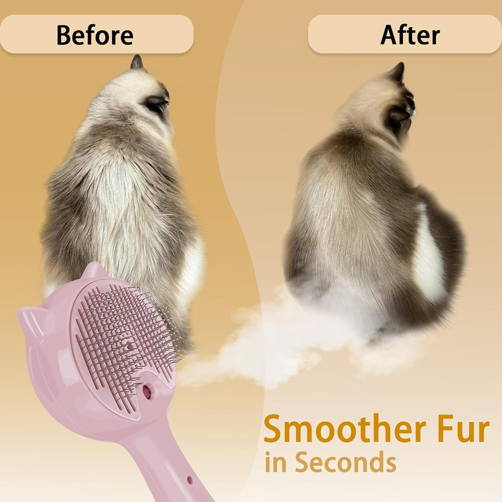 Pet steam brush held in hand for ergonomic demonstration