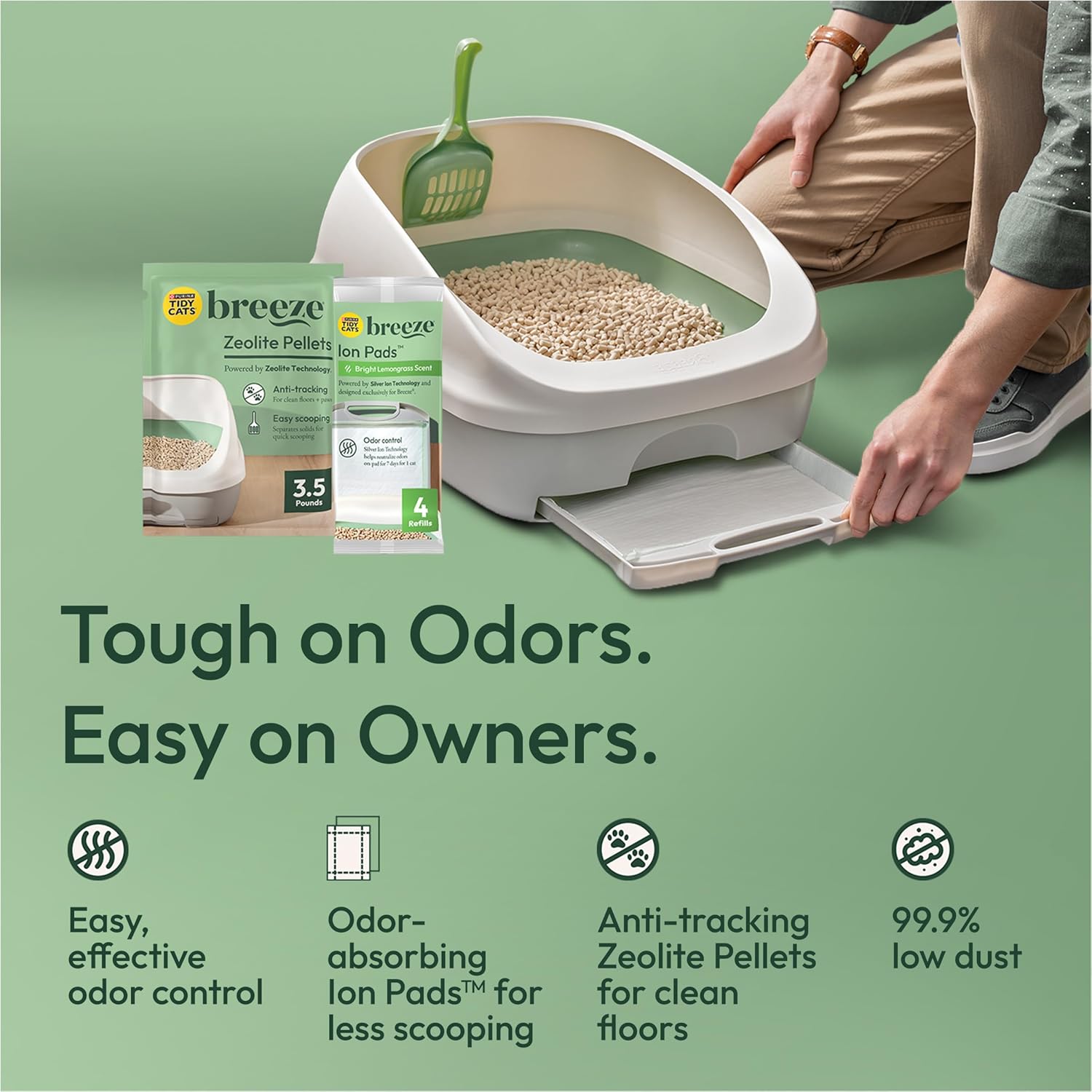 Graphic showing odor locking technology for Tidy Cats Breeze pads
