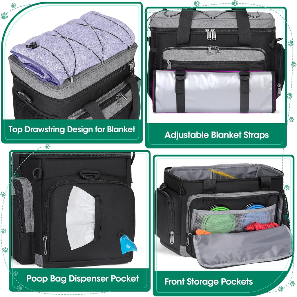 IGOLUMON pet travel bag set with two collapsible silicone bowls and feeding mat