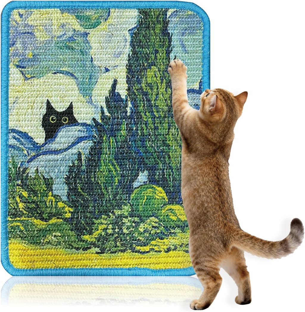 3 Pcs Sisal Cat Scratcher Mat 15x12 Inch - Art Cat Wall Scratcher with Adhesive Hook Loop Tape for Indoor Cats, Durable Wall Mounted Cat Scratch Pad to Protect Couch and Carpet - Image 9