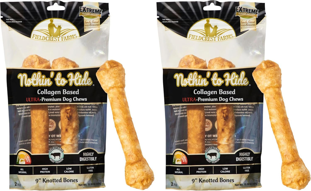 Fieldcrest Farms Nothin' to Hide Ultra Knotted Bones - Collagen-Based Rawhide Alternative Dog Chews, Beef Flavor, Highly Digestible for Aggressive Chewers up to 35 lbs, 9-Inch, 2 Pack - Image 15