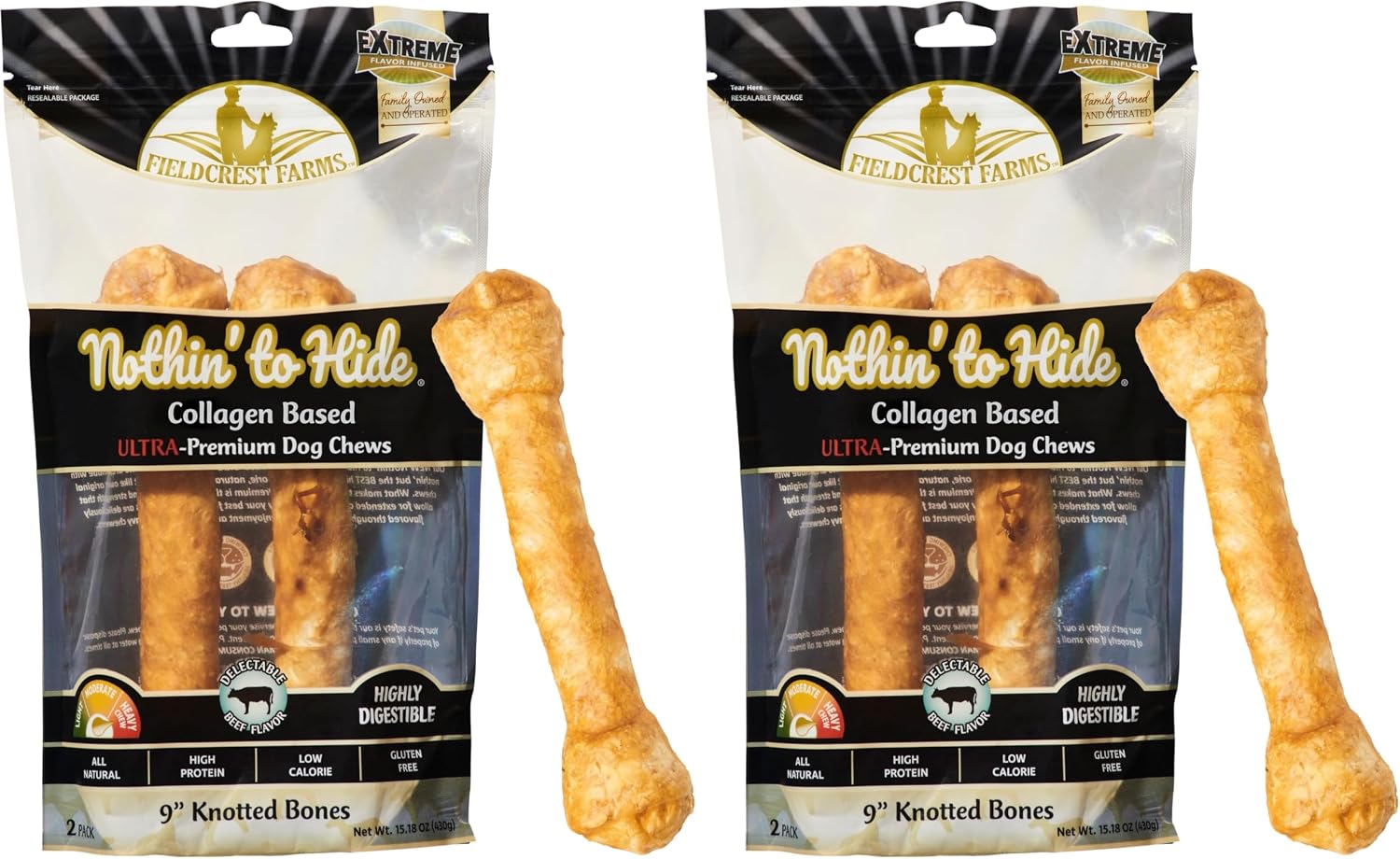 Fieldcrest Farms Nothin' to Hide Ultra Knotted Bones - Collagen-Based Rawhide Alternative Dog Chews, Beef Flavor, Highly Digestible for Aggressive Chewers up to 35 lbs, 9-Inch, 2 Pack - Image 15