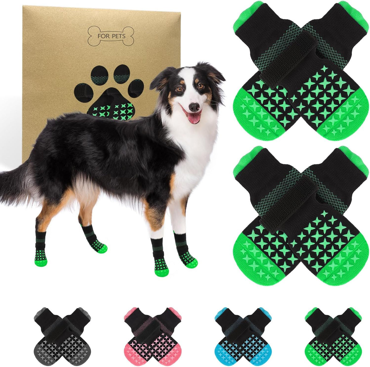 SCENEREAL Anti Slip Dog Socks to Prevent Licking Paws, Dog Booties & Paw Protectors for Hot Pavement Hardwood Floors, Traction Control for Small Medium Large Senior Dogs, Pink M - Image 14