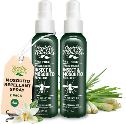Medella Naturals DEET-Free Insect and Mosquito Repellent front view showing the four ounce bottle pack.