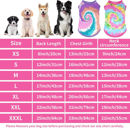 Small dog wearing pink and purple tie dye sleeveless tank top
