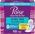 Poise Ultra Thin Incontinence and Postpartum Pads front view package showing moderate absorbency level four drop rating