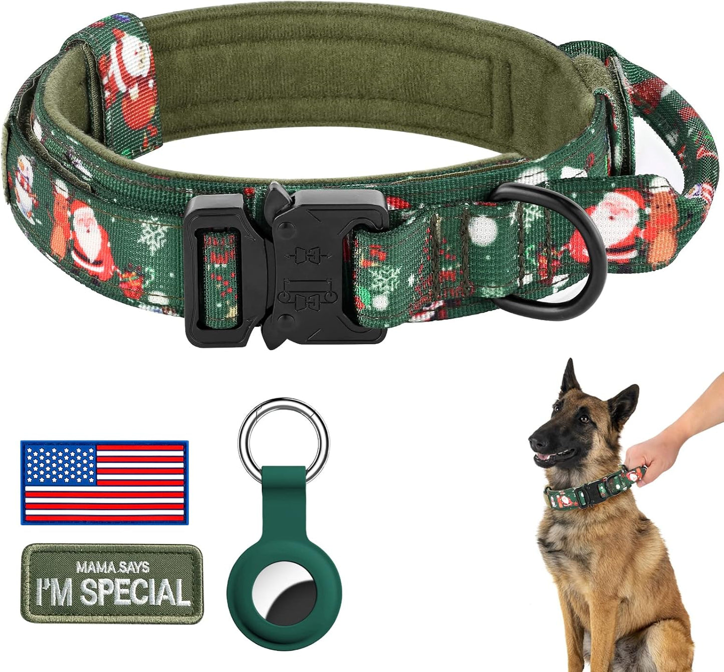 DAGANXI Tactical Dog Collar, Adjustable Military Training Nylon Dog Collar with Control Handle and Heavy Metal Buckle for Medium and Large Dogs, with Patches and Airtags Case (L, Black) - Image 10