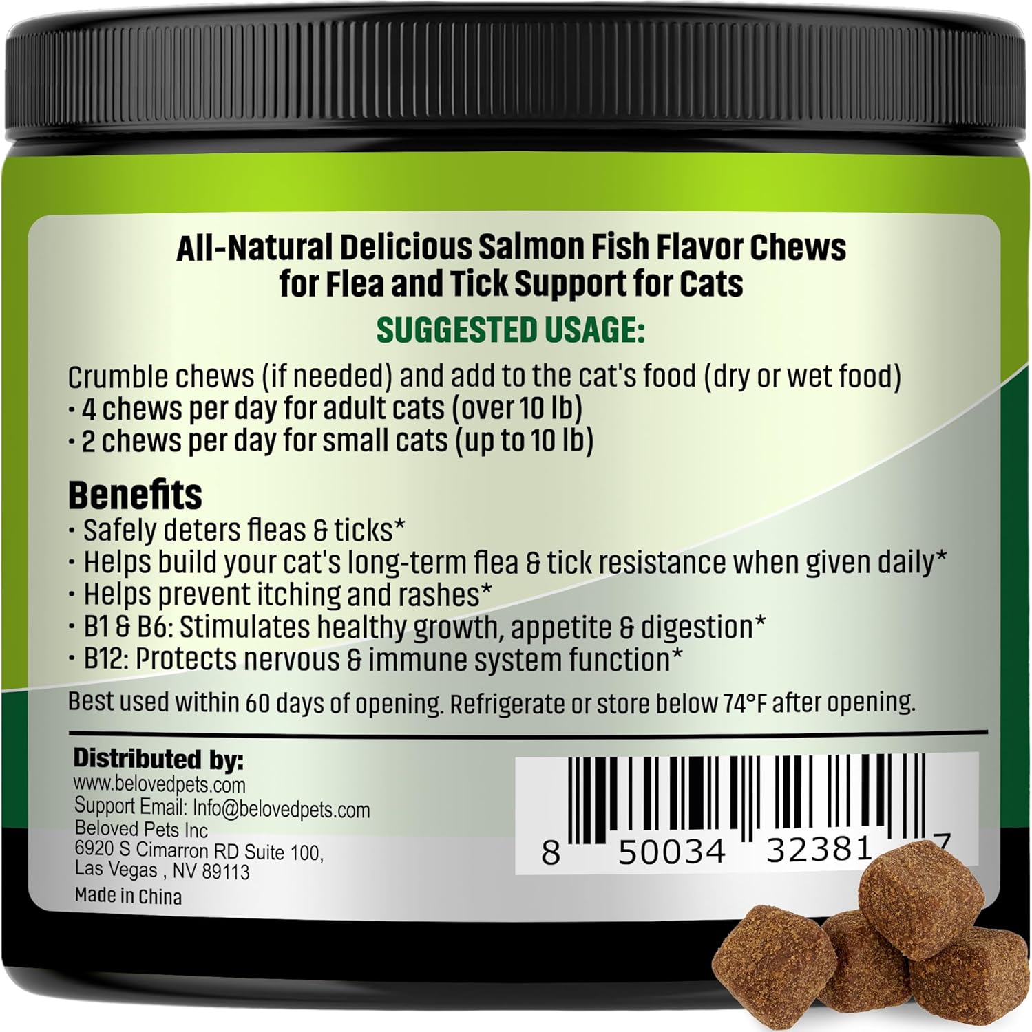 Beloved Pets natural salmon flavor flea treatment tablets for cats close up
