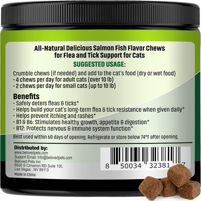 Beloved Pets natural salmon flavor flea treatment tablets for cats close up