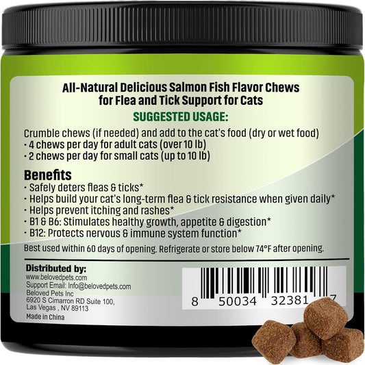 Beloved Pets natural salmon flavor flea treatment tablets for cats close up