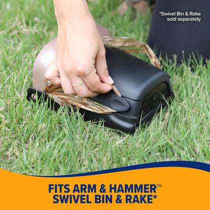 Thick leakproof dog poop bags hooked onto a swivel bin pooper scooper