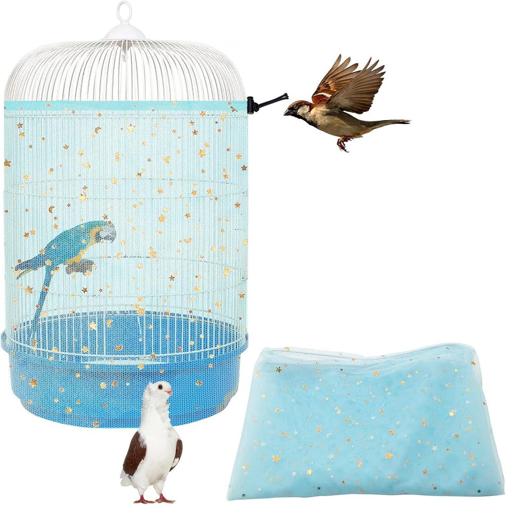 Bird Cage Seed Catcher, 45-90'' Adjustable Bird Cage Cover, Universal Nylon Bird Cage Mesh Net, Bird Cage Skirt Guard Accessories for Parrot Parakeet Macaw Round Square Cage (White) - Image 14